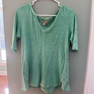 100% Cotton Lucky Brand Mint Green V-Neck Top with crochet back